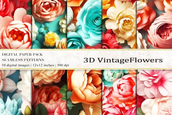 3D Vintage Flowers Digital Papers