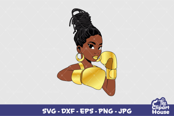 Black Locs Woman Fighter Gold: Premium Design Asset