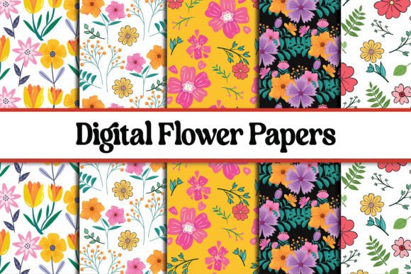 Digital Flower Papers Background Bundle