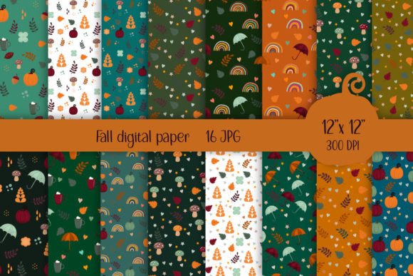 Green Digital Paper, Fall Digital Paper