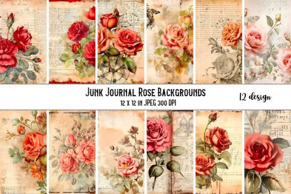 Vintage Rose Scrapbook Paper Backgrounds