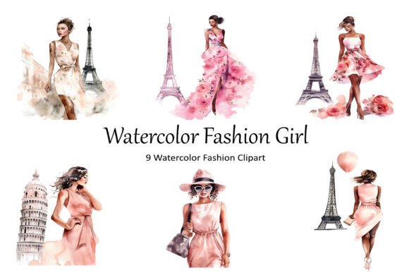 Watercolor Fashion Girl Clipart: Elevating Creative Projects with Artistic Flair